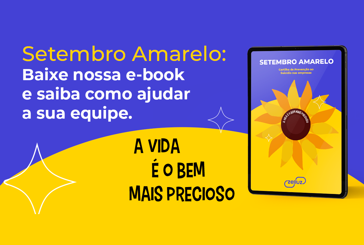 Imagem da campanha Setembro Amarelo promovendo e-book sobre saúde mental e prevenção ao suicídio para empresas.